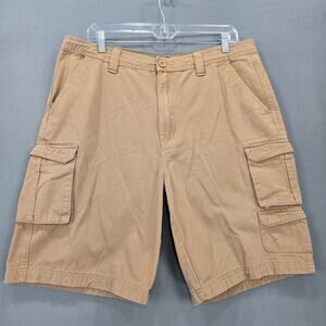 Rugged Wear Tan Cargo Shorts Classic Denim Utility Drawstring Zip Men's Size 36
